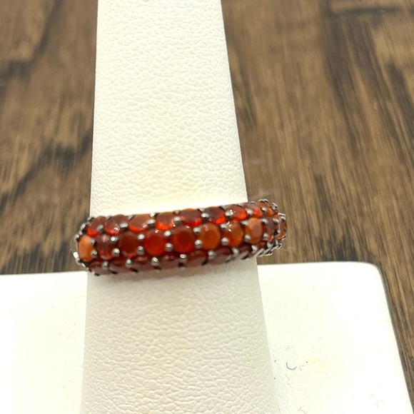 Designer DJoy 925 Sterling Silver Round Garnet Stackable Anniversary Band Ring - Picture 1 of 12